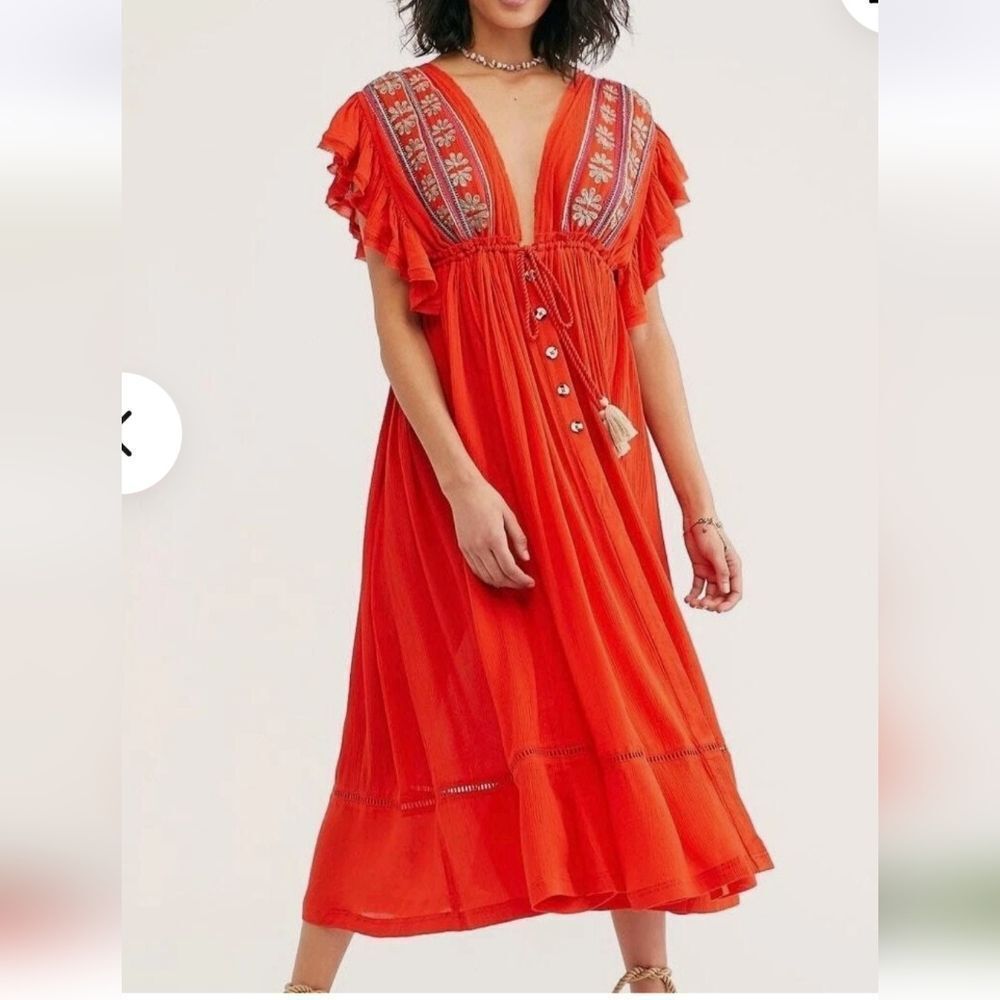 Free People M Coral BOHO Bali Will Wait For You Dress